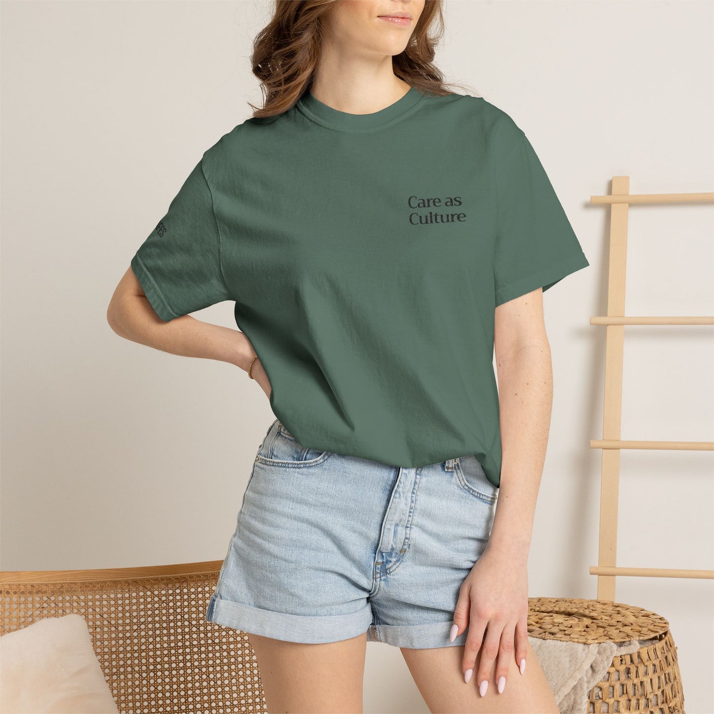 Care as Culture Embroidered Tee Blue Spruce