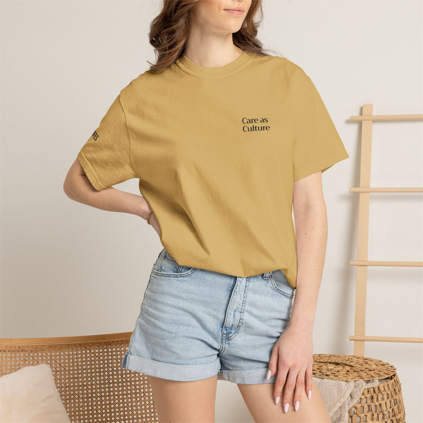 Care as Culture Embroidered Tee Mustard