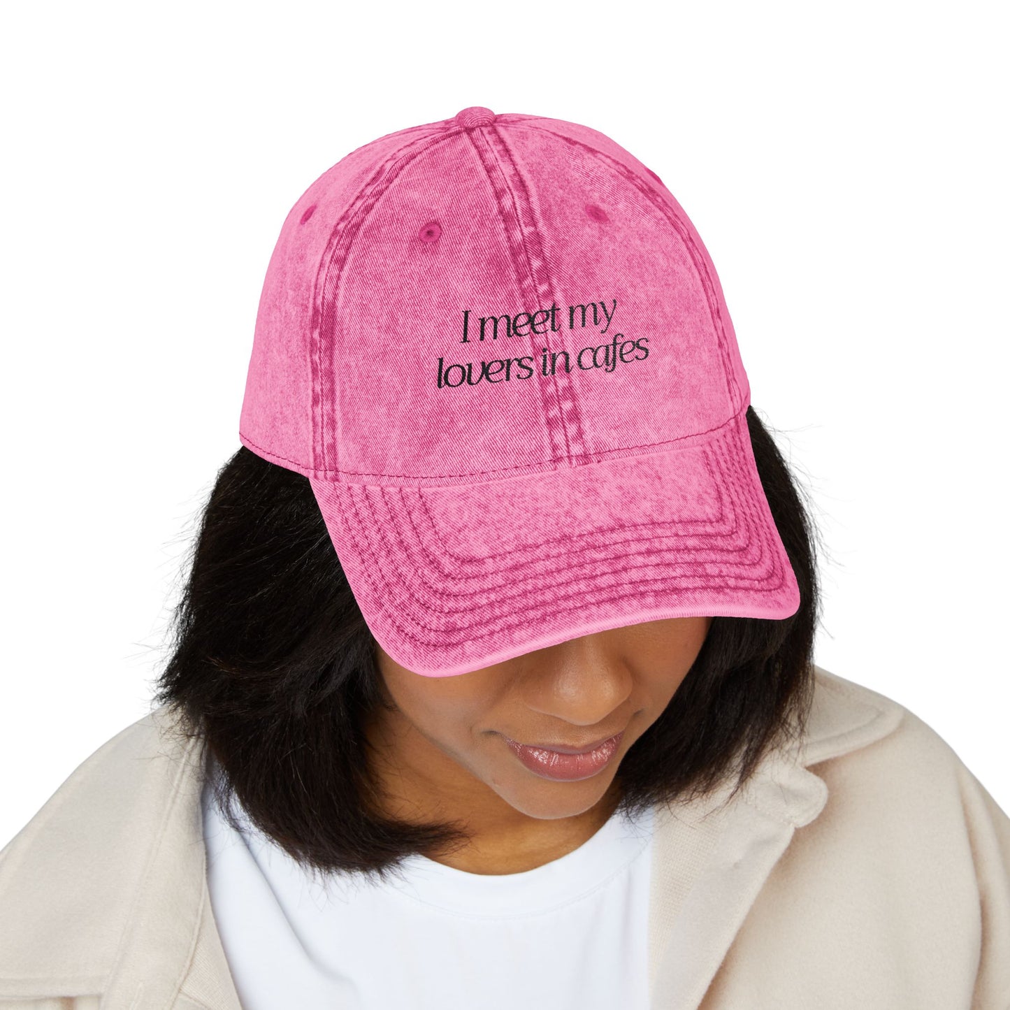 Cafe Lovers Embroidered Vintage Cap Pink/Black