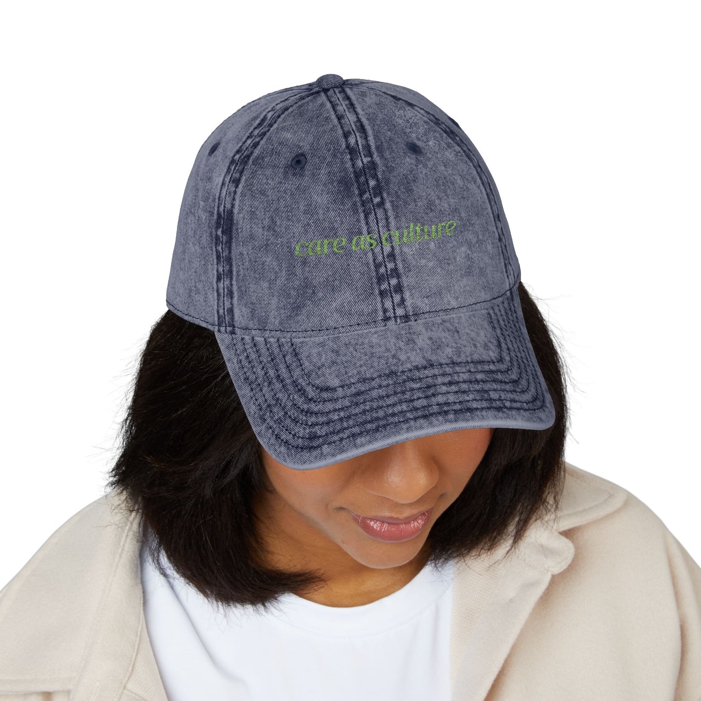 Care as Culture Embroidered Vintage Cap Leaves in Sky