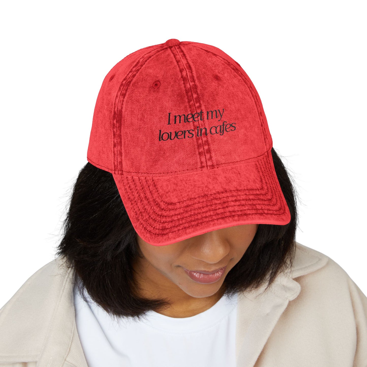 Cafe Lovers Embroidered Vintage Cap Red/Black