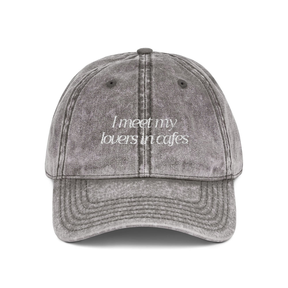 Cafe Lovers Embroidered Vintage Cap Charcoal/White