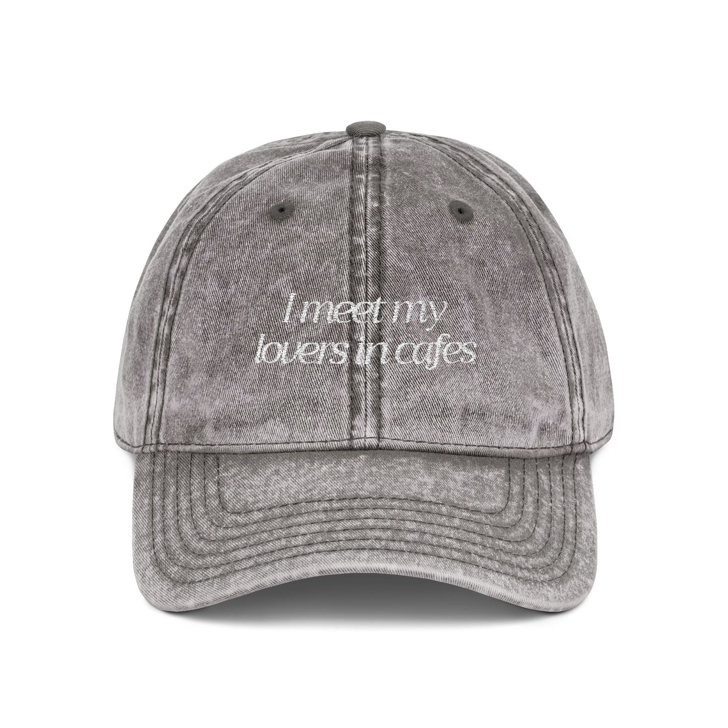 Cafe Lovers Embroidered Vintage Cap Charcoal/White