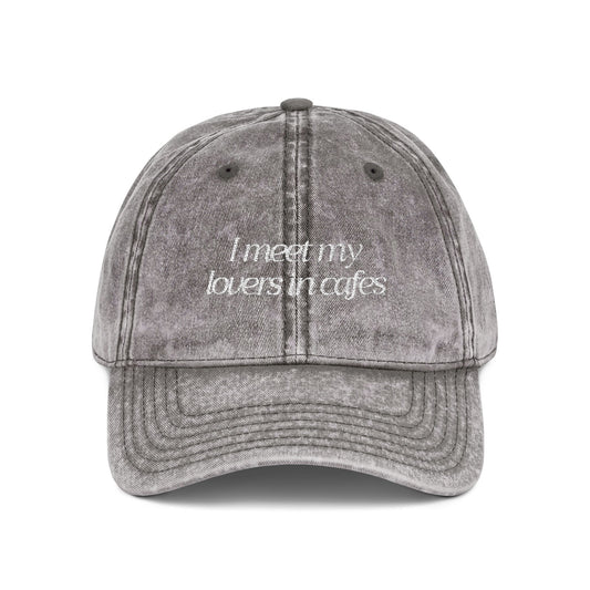 Cafe Lovers Embroidered Vintage Cap Charcoal/White