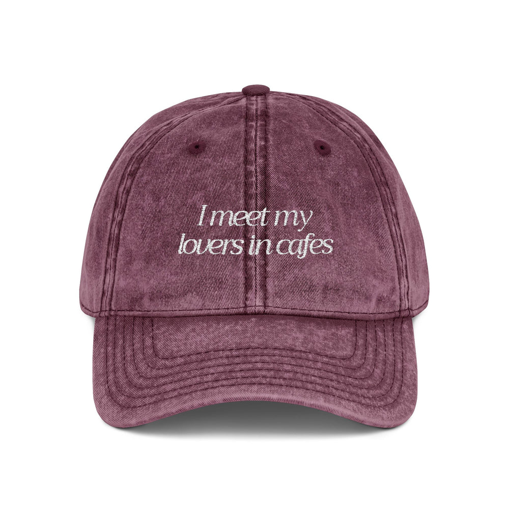 Cafe Lovers Embroidered Vintage Cap Maroon/White