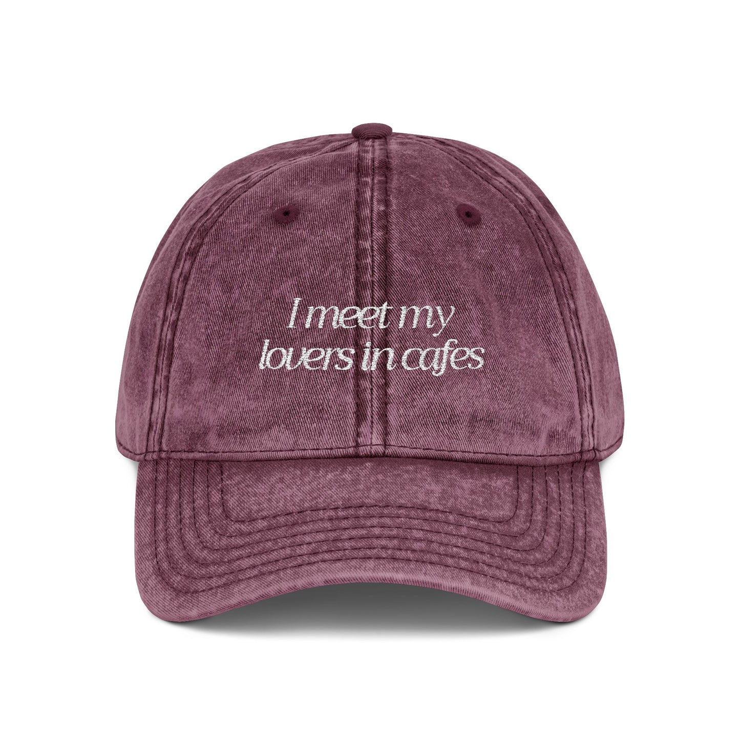 Cafe Lovers Embroidered Vintage Cap Maroon/White