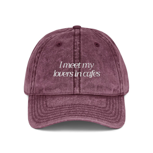 Cafe Lovers Embroidered Vintage Cap Maroon/White